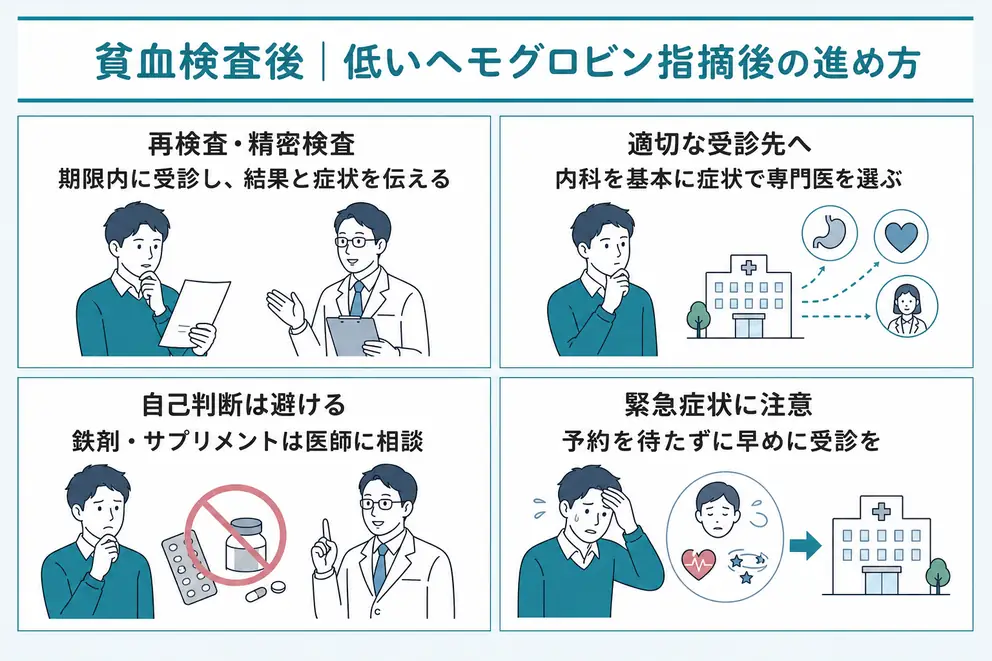 低いヘモグロビンを指摘された後は原因を調べる再検査へ進む