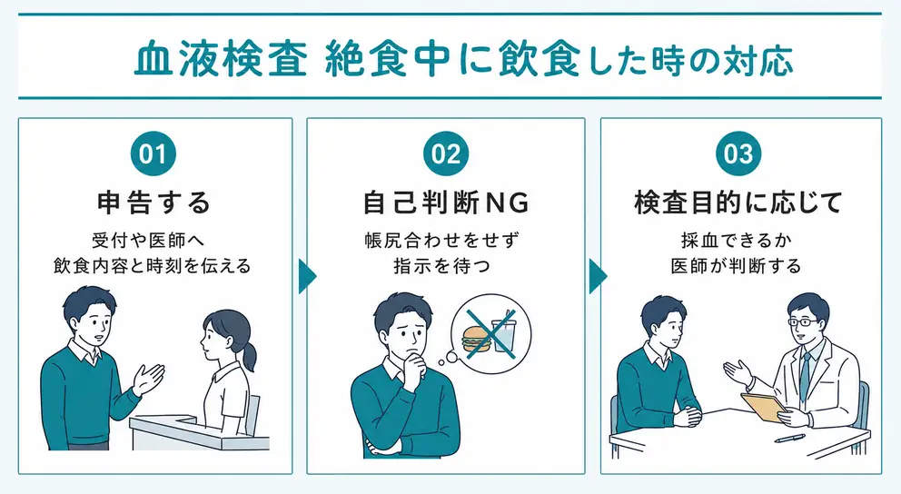 絶食中に食べてしまった場合は採血前に申告する