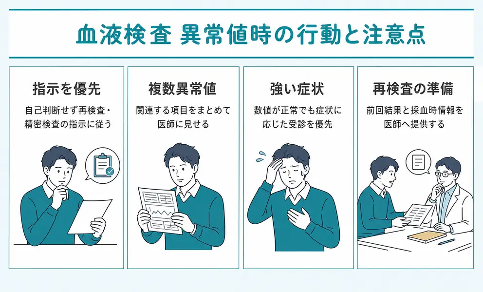 再検査や受診が必要な結果は指示と症状を優先する