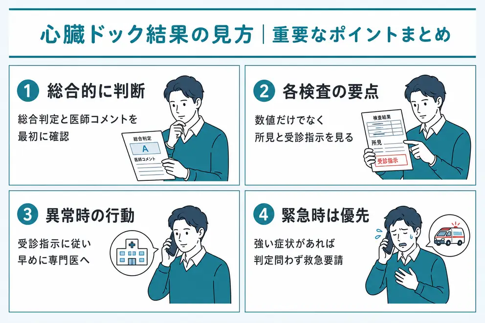 心臓ドックの結果は1つの数値ではなく判定と複数の検査を組み合わせて確認する