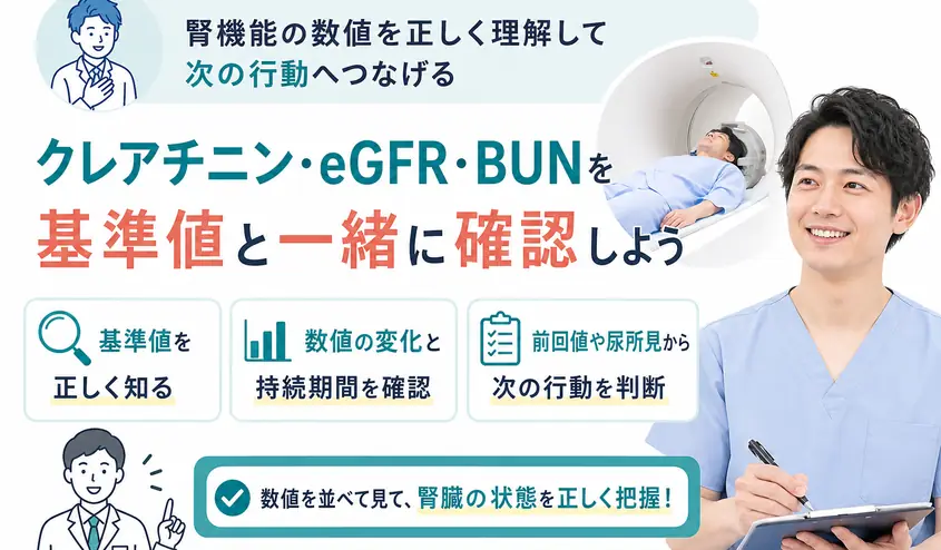 クレアチニンの基準値と見方・eGFRが低いときとBUNの確認ポイント
