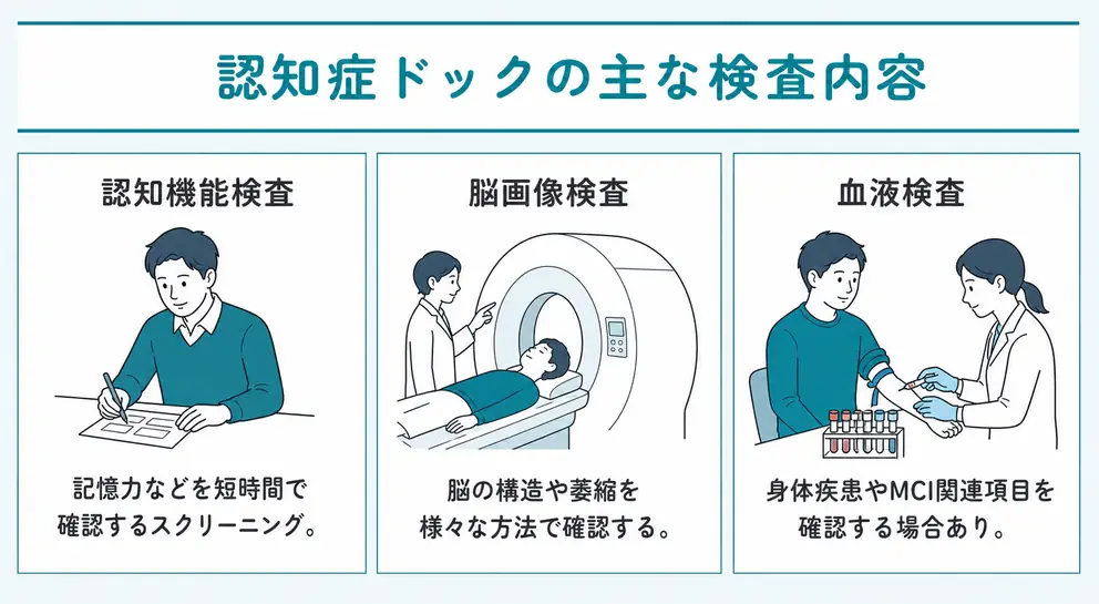 認知症ドックの検査内容は認知機能検査と画像検査が中心