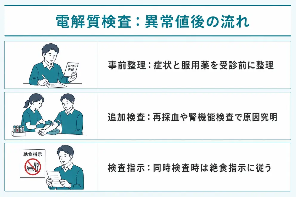 異常値が出た後は再検査と関連検査で原因を確認する