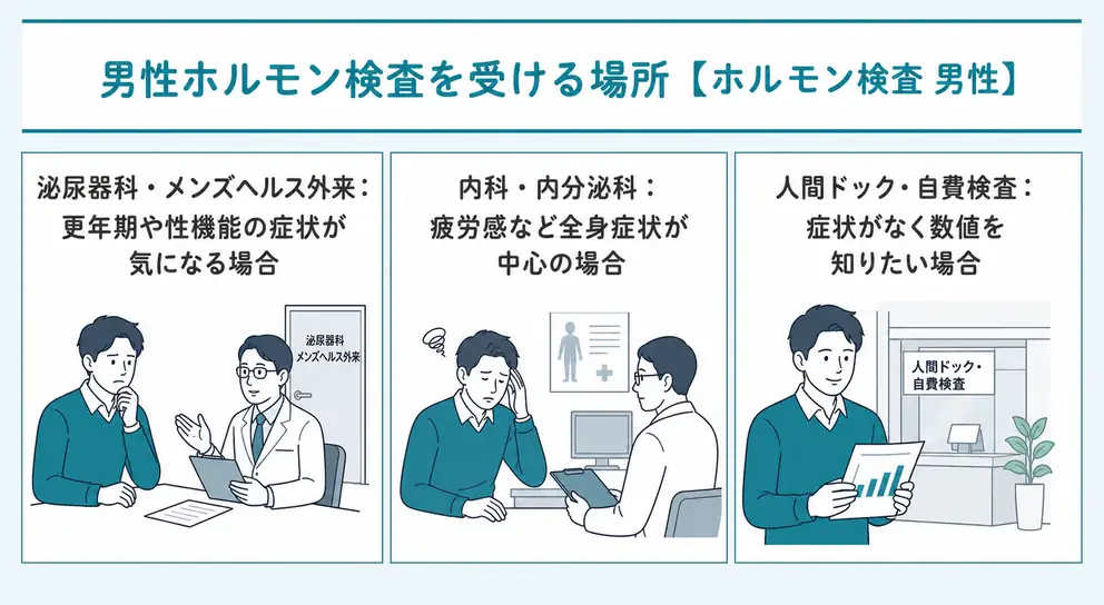 男性ホルモン検査をどこで受けるかは症状と検査目的で決める