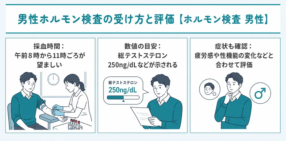 男性ホルモン検査は午前中に採血して症状と数値を合わせて評価する