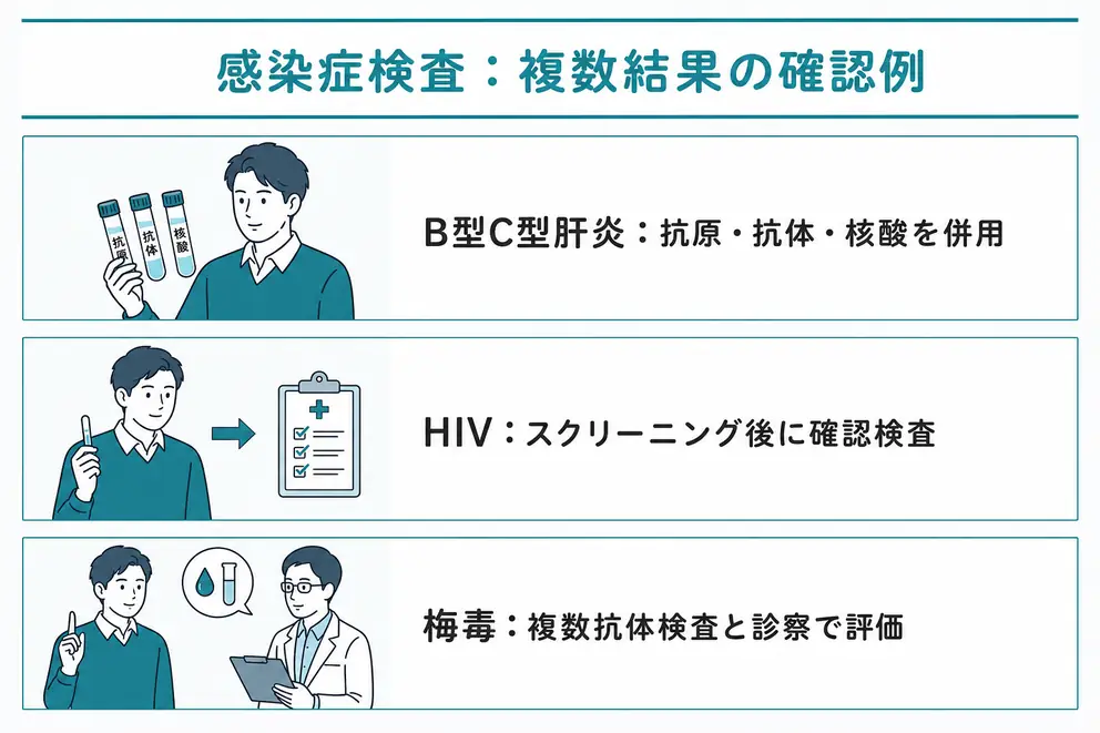 代表的な感染症では複数の検査結果を組み合わせて確認する