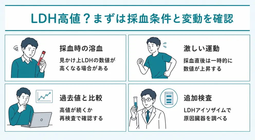 LDHだけ高いときは採血条件と一時的な変動を確認する