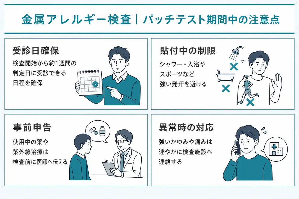 パッチテストの前後は通院日程と貼付部分の管理が必要