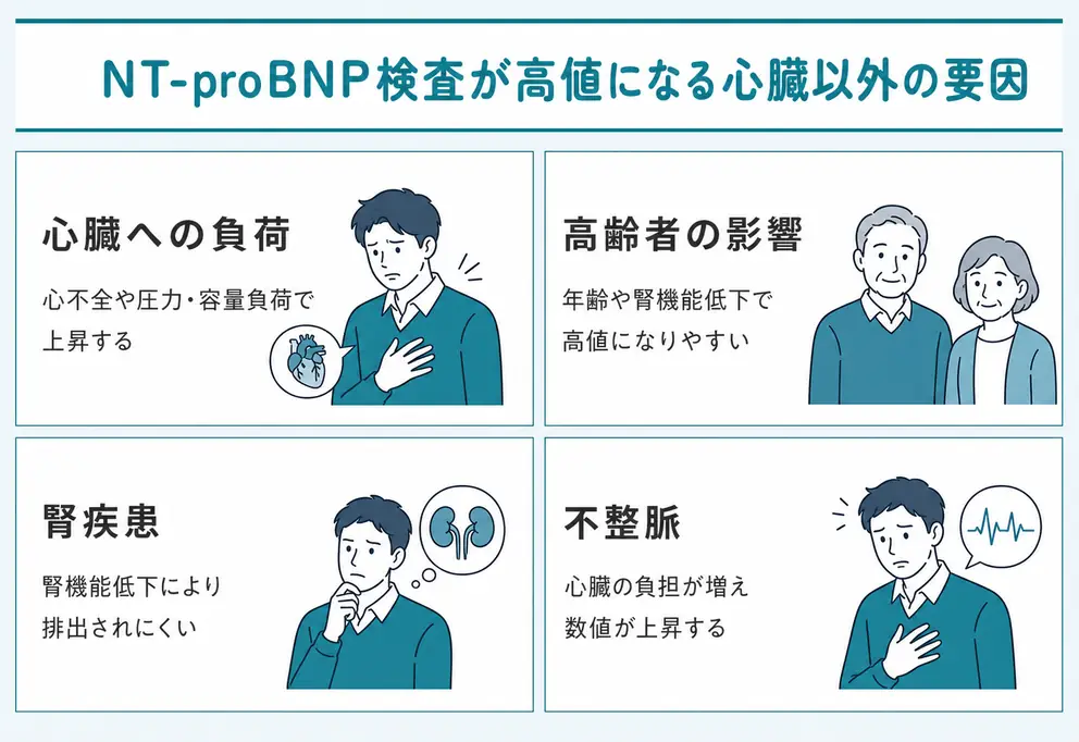 NT-proBNPが高いときは心不全以外の要因も確認する