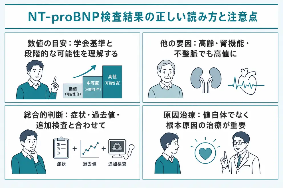 NT-proBNPは数値だけで判断せず症状・年齢・腎機能と合わせて確認する