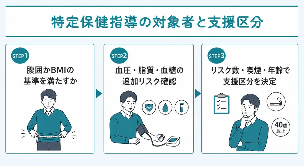 特定保健指導の対象者は腹囲やBMIと追加リスクで決まる