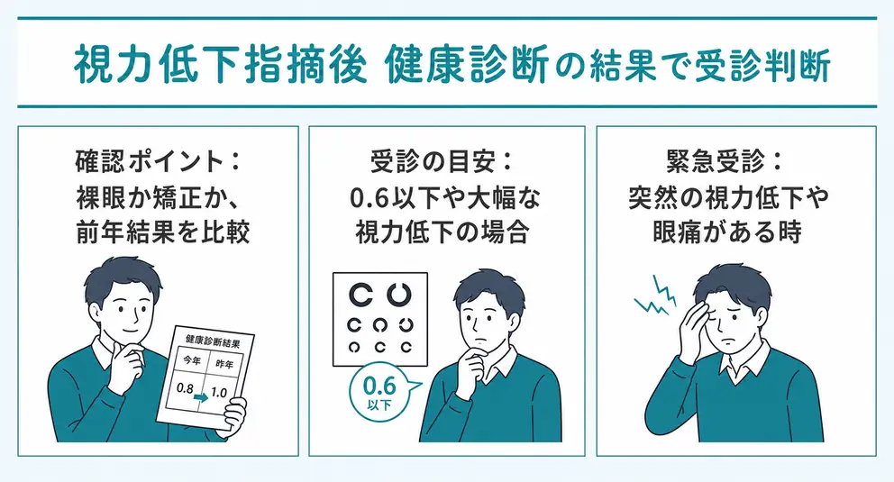 視力低下を指摘された後は数値と症状から受診時期を決める